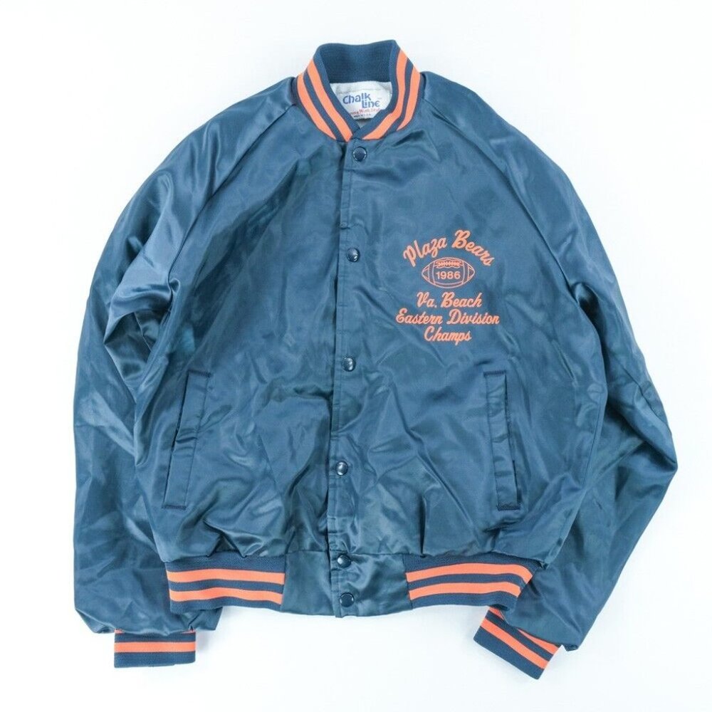 Vintage Chalk Line Jacket Mens Sz. M Blue Football USA 1986 Plaza Bears Orange